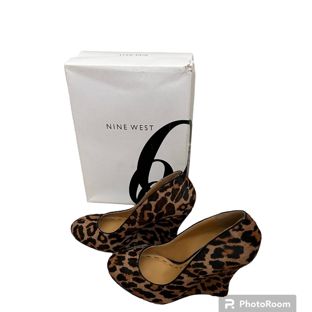 Nine West Calf Hair Leopard Print Wedge 8 1/2